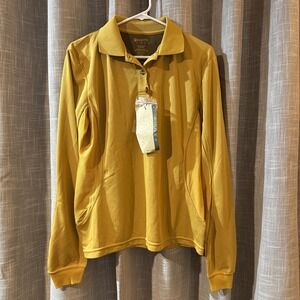 Beretta Bamboo Tech Women Large Long Sleeve Polo Mango Gold Magic Charcoal $105
